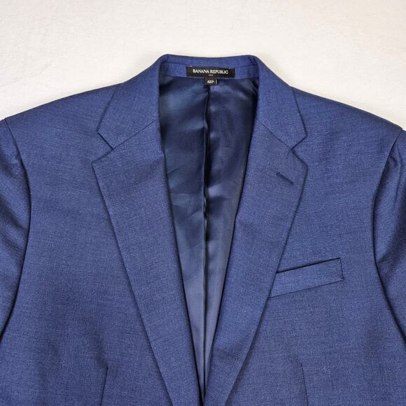 Banana Republic Mens Sharkskin Blazer Slim Fit Jacket 40R Navy Blue Stretch NEW - Picture 4 of 14